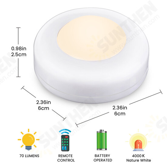 6Pcs Battery Remote Control Cabinet Light Wardrobe Light with Two Remote Controls 4000K Warm White Light