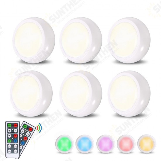 6pcs LED Night Light RGBW / White Wiress Remote Contro Cabinet Light for Bedroom Kitchen Closet