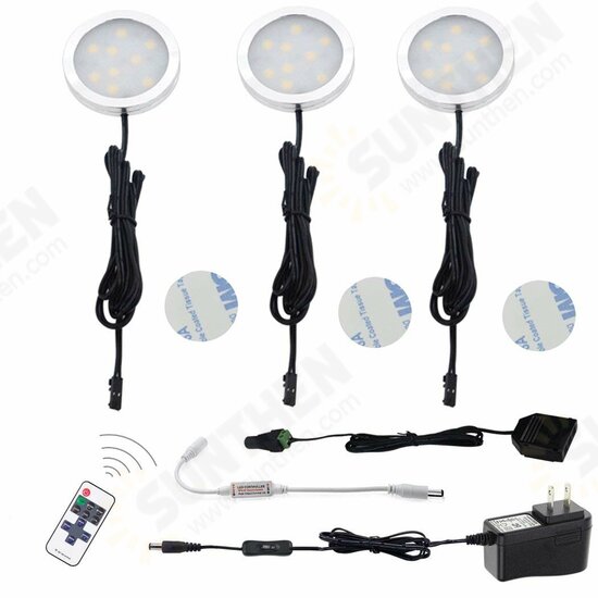 8PCS LED Cabinet Light White Dimmable Kitchen Counter Under Puck RF Wireless Remote Control + Power Supply