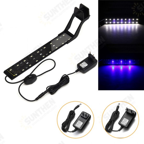 8W 33cm Blue & White LED Adjustable Aquarium Fish Tank Lamp Super Slim Clip On Light