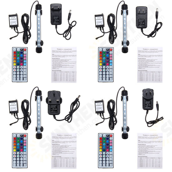 AC110-240V 18CM 5050 2.9W RGB LED Aquarium Fish Tank Light Color Changing Bar Submersible Lamp + 44Keys Remote Control