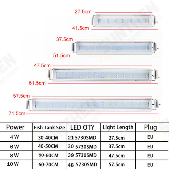 Aquarium Fish Tank EU Plug LED Light Over-Head Blue+White Lamp Plants Moon Lighting Aquarium Fish Tank EU Plug LED Light Over-Head Blue+White Lamp Plants Moon Lighting