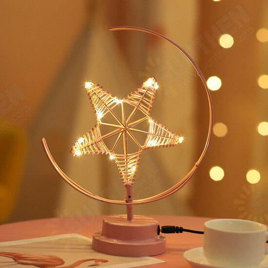 Battery/USB Powered Warm Light Black/Pink Star Moon Night Light Desk Lamp Birthday Gift Battery/USB Powered Warm Light Black/Pink Star Moon Night Light Desk Lamp Birthday Gift