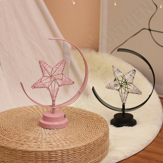 Battery/USB Powered Warm Light Black/Pink Star Moon Night Light Desk Lamp Birthday Gift