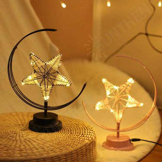 Battery/USB Powered Warm Light Black/Pink Star Moon Night Light Desk Lamp Birthday Gift Battery/USB Powered Warm Light Black/Pink Star Moon Night Light Desk Lamp Birthday Gift