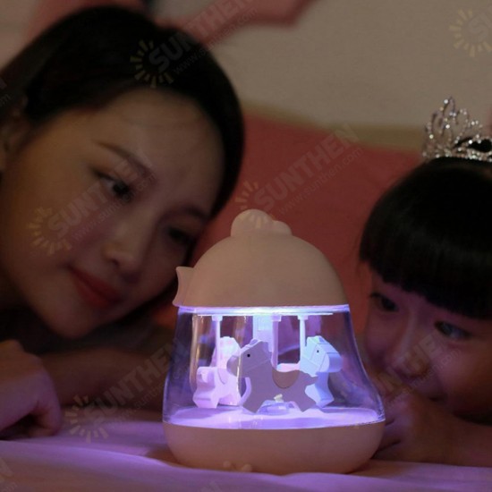 Carousel Music Box 7 Color Change Cartoon Carousel Music Night Light Clockwork Touch Chick Music Case Kid Gift Home Decor