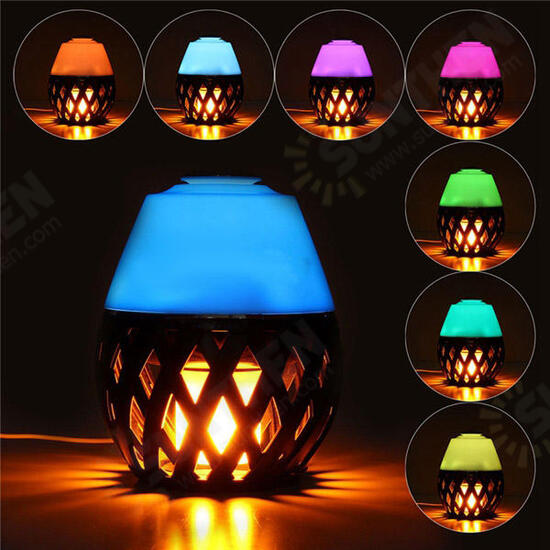 Colorful LED Torch Flame Flicker Night Light Humidifier Aroma Oil Diffuser Air Purifier