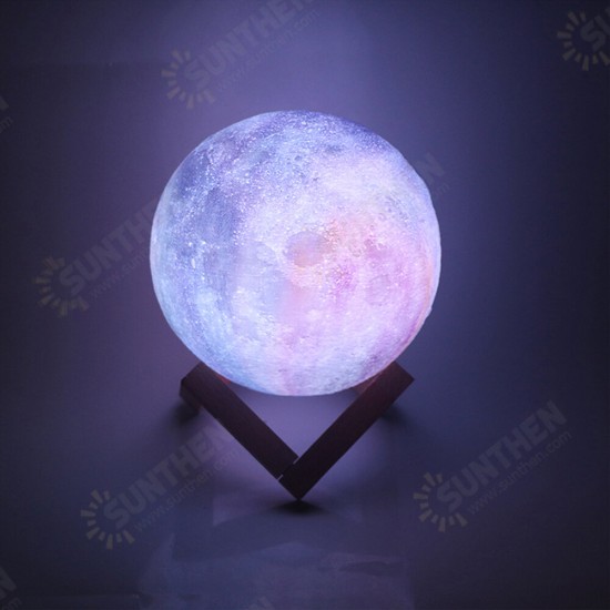 3D D15cm 16 Colors 3D Printing Moon Lamp LED Night Light with Remote Control and Wood Bracket for Home Bedroom Decor