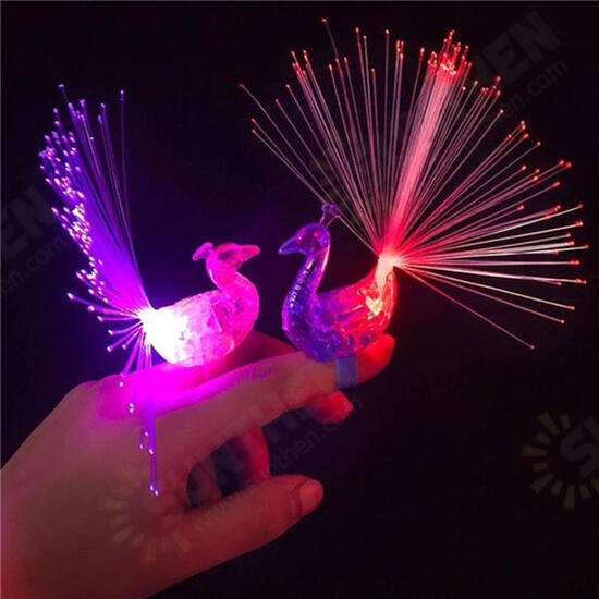 Creative Colorful Peacock Finger LED Light Ring for Parties Cheering Novelty Toys Gift For Kids