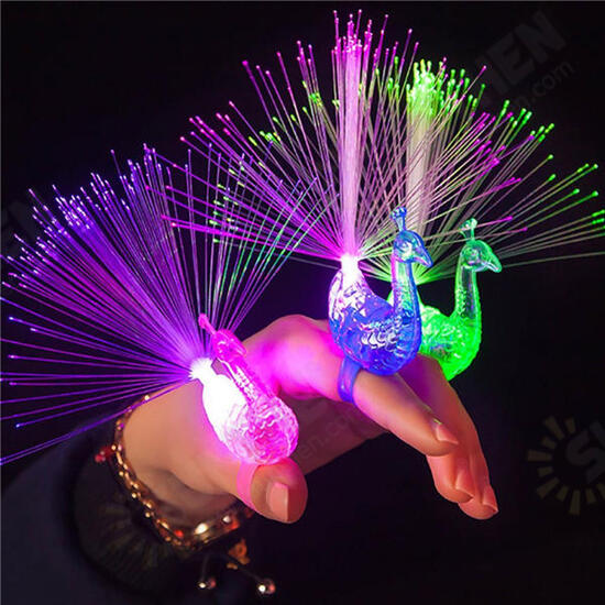 Creative Colorful Peacock Finger LED Light Ring for Parties Cheering Novelty Toys Gift For Kids