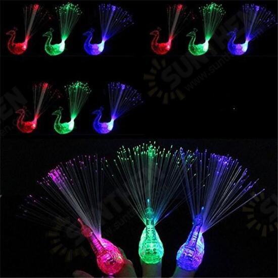 Creative Colorful Peacock Finger LED Light Ring for Parties Cheering Novelty Toys Gift For Kids