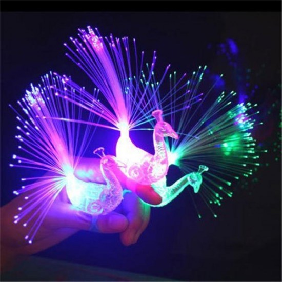 Creative Colorful Peacock Finger LED Light Ring for Parties Cheering Novelty Toys Gift For Kids
