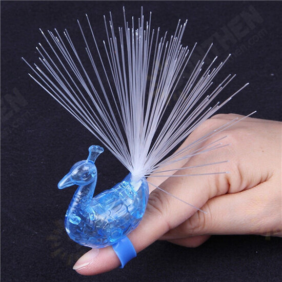 Creative Colorful Peacock Finger LED Light Ring for Parties Cheering Novelty Toys Gift For Kids