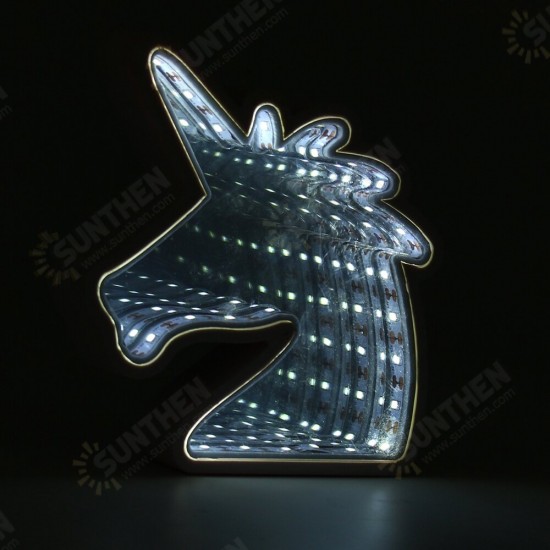 Creative Cute Unicorn Mirror Lamp LED Tunnel Night Light for Kid Atmosphere Light White/Warm White