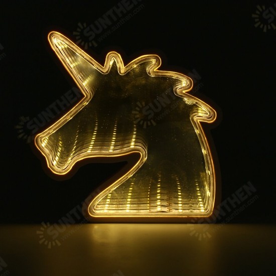 Creative Cute Unicorn Mirror Lamp LED Tunnel Night Light for Kid Atmosphere Light White/Warm White