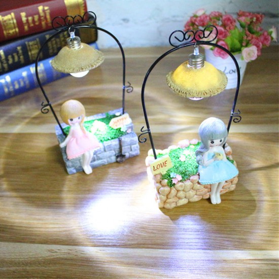 Creative Farm Girl Table Night Light Resin Craft Character Ornaments Xmas Gifts