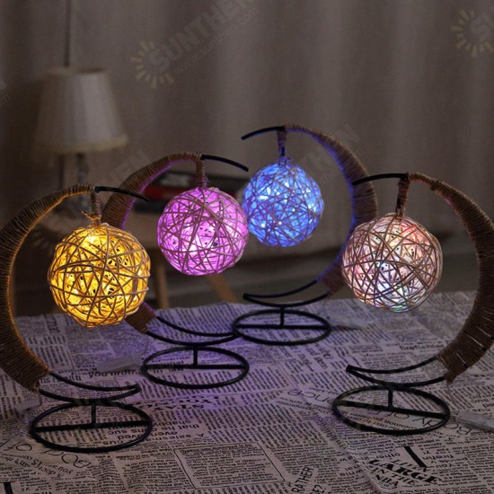 Creative Handmade Hemp Rope Rattan Ball Copper Wire Lamp Glass Apple Modeling Lamp Decor Light