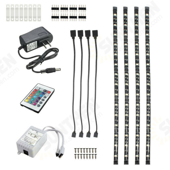 DC12V 4PCS 50CM Waterproof LED Strip Light RGB Outdoor Lamp + 24Keys Remote Control + Power Adapter