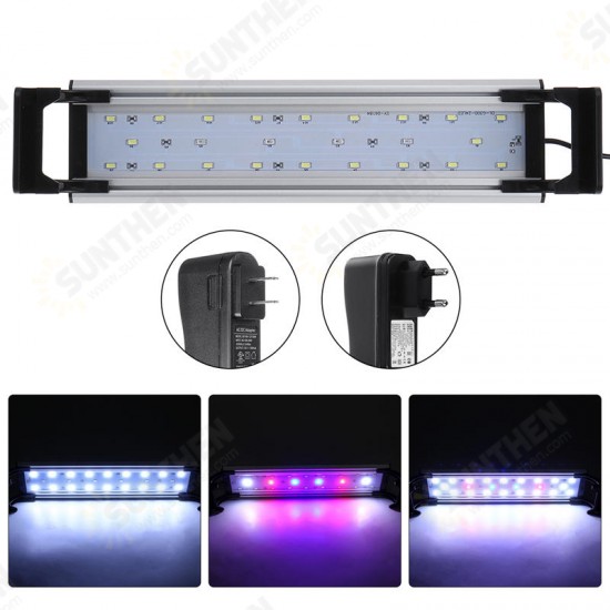 Dimmable & Timer LED Fish Tank Light Lamp Hood Aquarium Lighting with Extendable Brackets for 30CM Tank Plant Growth, 3 Light Modes, White + Blue + Red LEDs 5730SMD