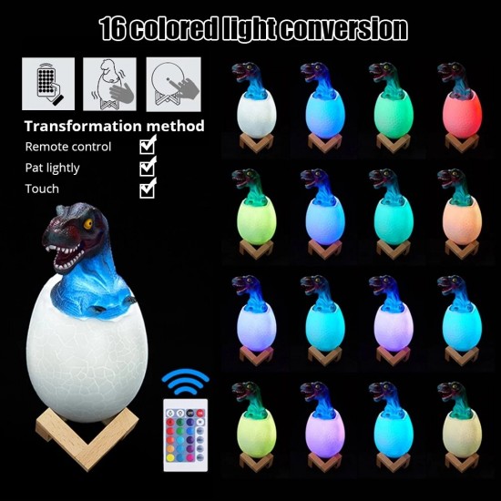 Dinosaur Lamp 3D Printing Night Light Rechargeable 3 Color/16 Color Induction Table Lamps Decoration Child Gift Remote LED Light