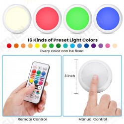4Pcs RGB 16 Colors Round Cabinet Lights Remote Control 1000MAH USB Rechargeable 4Pcs RGB 16 Colors Round Cabinet Lights Remote Control 1000MAH USB Rechargeable