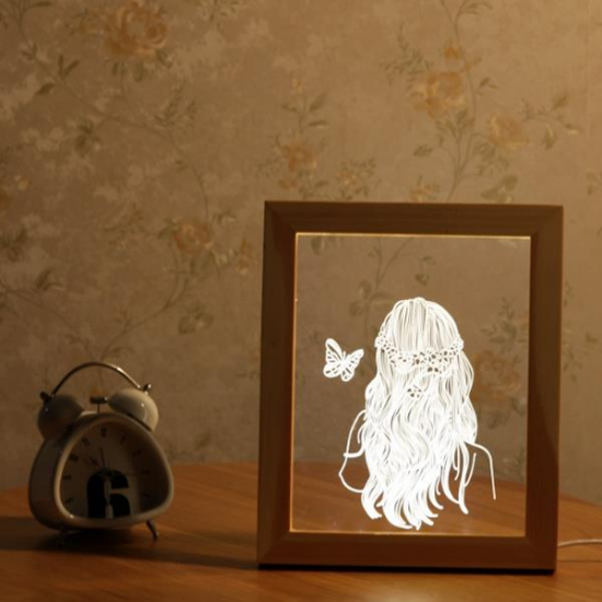 FL-716 3D Photo Frame Illuminative LED Night Light Wooden Girl Christmas USB Lamp