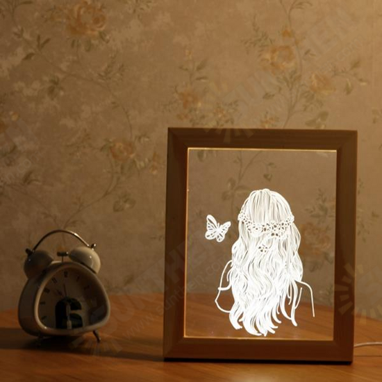 FL-716 3D Photo Frame Illuminative LED Night Light Wooden Girl Christmas USB Lamp