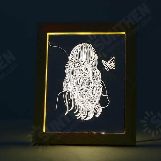 FL-716 3D Photo Frame Illuminative LED Night Light Wooden Girl Christmas USB Lamp