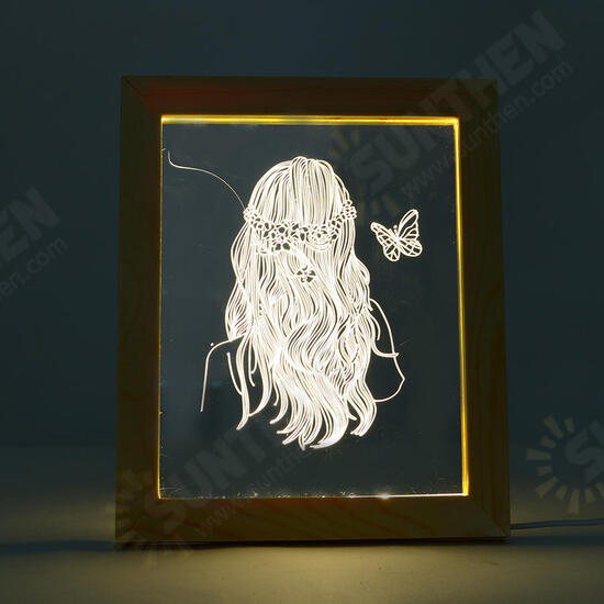 FL-716 3D Photo Frame Illuminative LED Night Light Wooden Girl Christmas USB Lamp