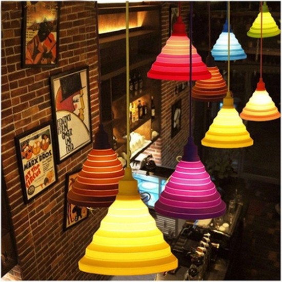 Folding Lampshade Colorful Silicone E27 Lamp Holder Pendant Lights DIY Ceiling Light Home Decor