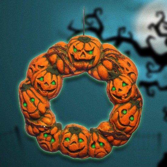 Halloween Spooky Wreath LED Lantern LED Pumpkin Light Door Hanger Home Decor