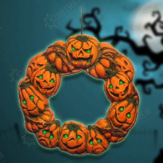 Halloween Spooky Wreath LED Lantern LED Pumpkin Light Door Hanger Home Decor