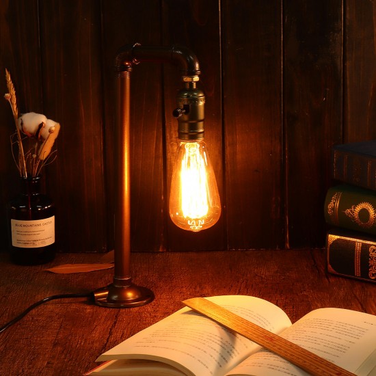 Industrial Water Pipe E27 Bulb Lamp Light Desk Table Lamp Home Bedroom Fixture Decor