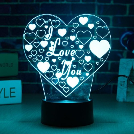 LED 3D Colorful I Love You Night Light Remote Control Touch Sensor Desktop Lamp