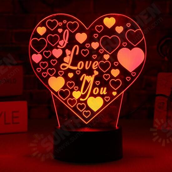 LED 3D Colorful I Love You Night Light Remote Control Touch Sensor Desktop Lamp