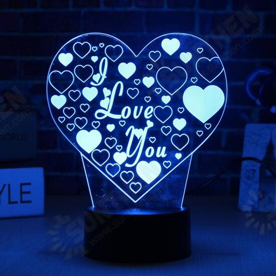 LED 3D Colorful I Love You Night Light Remote Control Touch Sensor Desktop Lamp