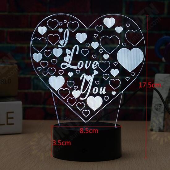 LED 3D Colorful I Love You Night Light Remote Control Touch Sensor Desktop Lamp