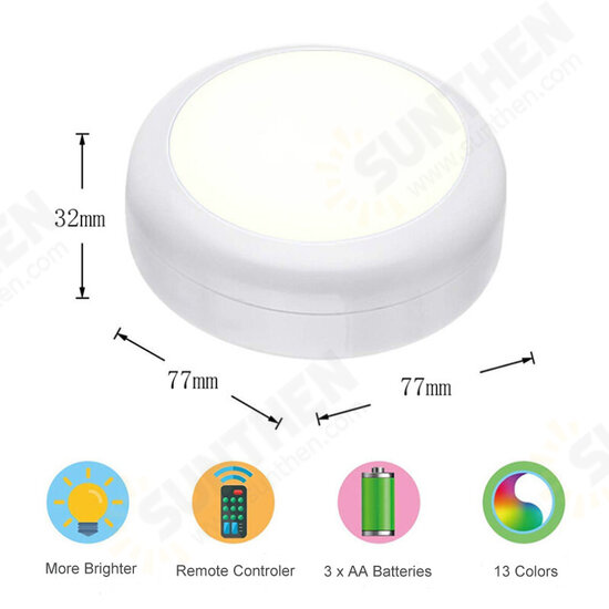 LED Cabinet Light RGB Color Puck Night Lights Dimmable Under Shelf Kitchen Counter Lighting with Remote Controller