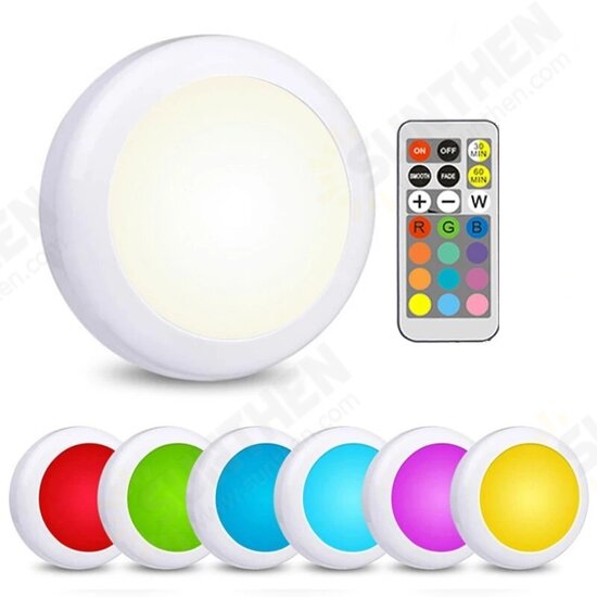 LED Cabinet Light RGB Color Puck Night Lights Dimmable Under Shelf Kitchen Counter Lighting with Remote Controller