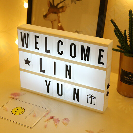 LED Creative Lamp with 96PCS Letter Message Cards DIY Combination A4 Light Box Photo Props Pendant Home Room Decor Night Table Desk Lamp USB/Battery Powered Message Board