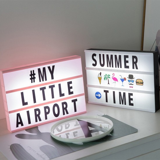 LED Creative Lamp with 96PCS Letter Message Cards DIY Combination A4 Light Box Photo Props Pendant Home Room Decor Night Table Desk Lamp USB/Battery Powered Message Board