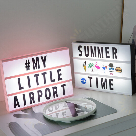 LED Creative Lamp with 96PCS Letter Message Cards DIY Combination A4 Light Box Photo Props Pendant Home Room Decor Night Table Desk Lamp USB/Battery Powered Message Board