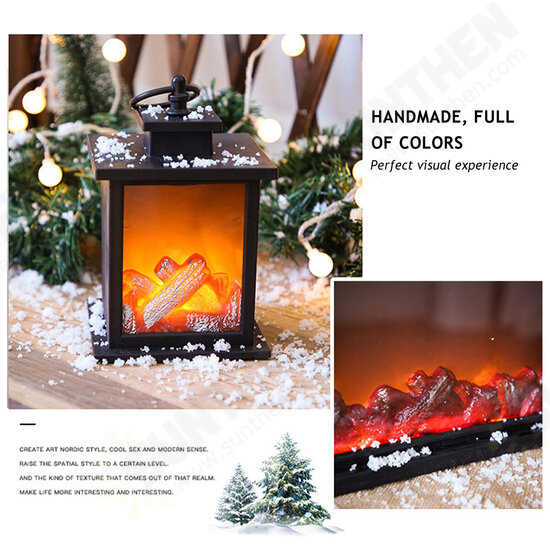 LED Fireplace Lantern Flameless Light Fire Effect Vintage Battery Power Lamp HOT