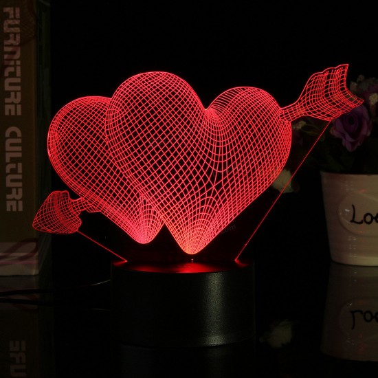 Love Arrow 3D Desk Table Lamp 7 Color Change LED Night Light Party Decor Gift