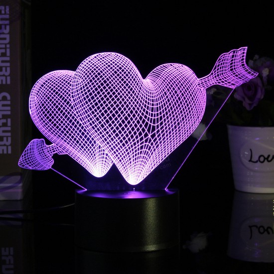 Love Arrow 3D Desk Table Lamp 7 Color Change LED Night Light Party Decor Gift