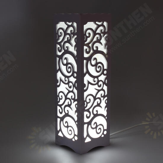 Modern LED Desk Table Lamp Classic Wooden Bedside Light Hollow Carved Decoration