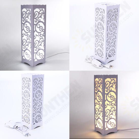 Modern LED Desk Table Lamp Classic Wooden Bedside Light Hollow Carved Decoration