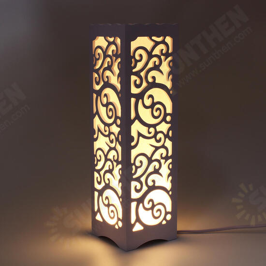 Modern LED Desk Table Lamp Classic Wooden Bedside Light Hollow Carved Decoration