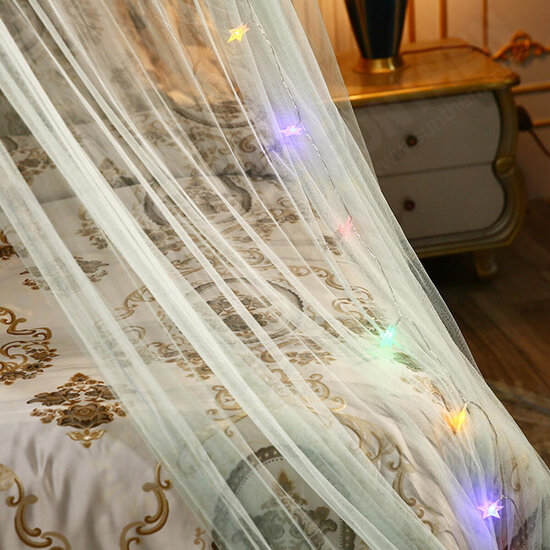 Mosquito Net Bedding Lace LED Light Princess Dome Mesh Bed Canopy Bedroom Decor