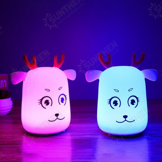 Novel Cute LED Rechargeable Silicone Deer Night Light Tap Control Bedroom Home Decor Lamp Kids Gift